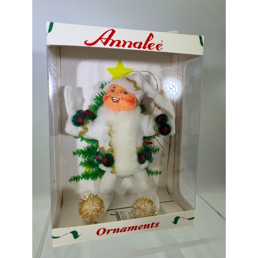 Annalee 2008 4" Elegant Elf Christmas Ornament White Gold Red Green NEW IN BOX